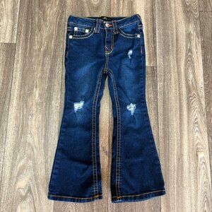 TRUE RELIGION GIRL INFANT DENIM FLARE JEANS SZ 5 ADJUSTABLE WAIST JOEY HI RISE